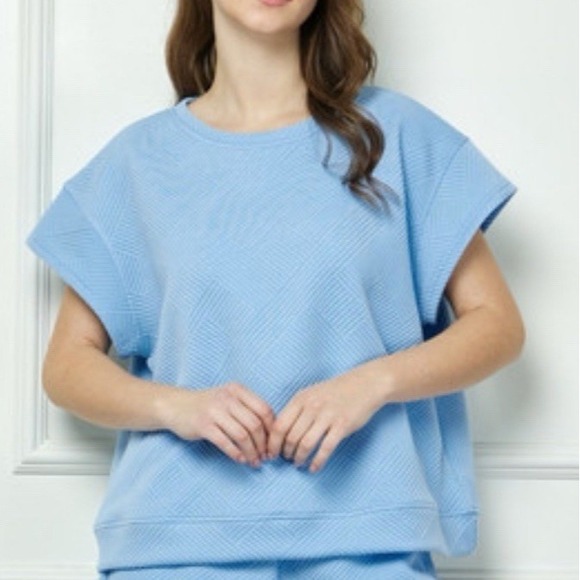 Veveret Womens Sweater L Blue Soft Textured French Terry Boxy Casual Pullover - Picture 1 of 11
